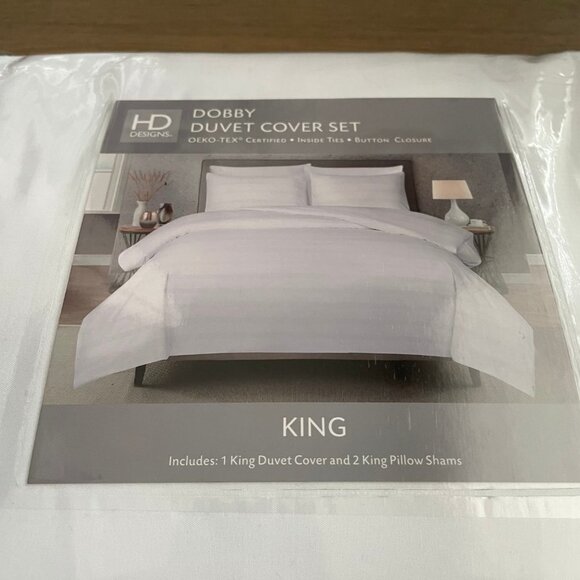 HD Designs Dobby Duvet Cover Set (cover + 2 shams) King in Bright White NWT - Picture 7 of 7